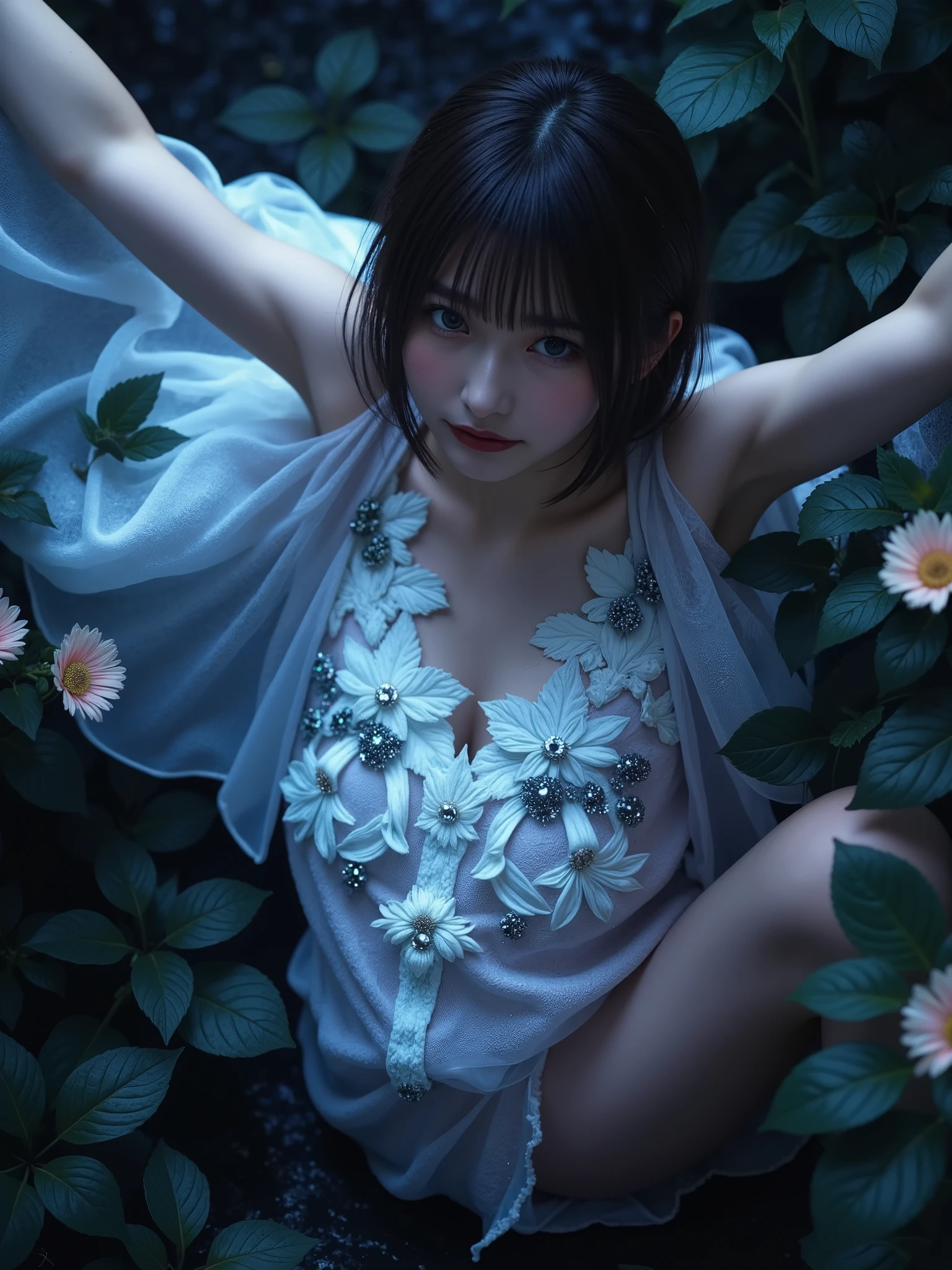 masterpiece, best quality, (realistic,photo-realistic:1.4), (RAW photo:1.2), extremely detailed CG unity 8k wallpaper, delicate and beautiful, amazing,finely detail, official art, absurdres, incredibly absurdres, huge filesize, ultra-detailed,extremely detailed eyes and face,light on face,rukia,(little smile),(black hair:1.4),(short hair:1.6),(wearing dress clothes:1.5),(nature background1.3),