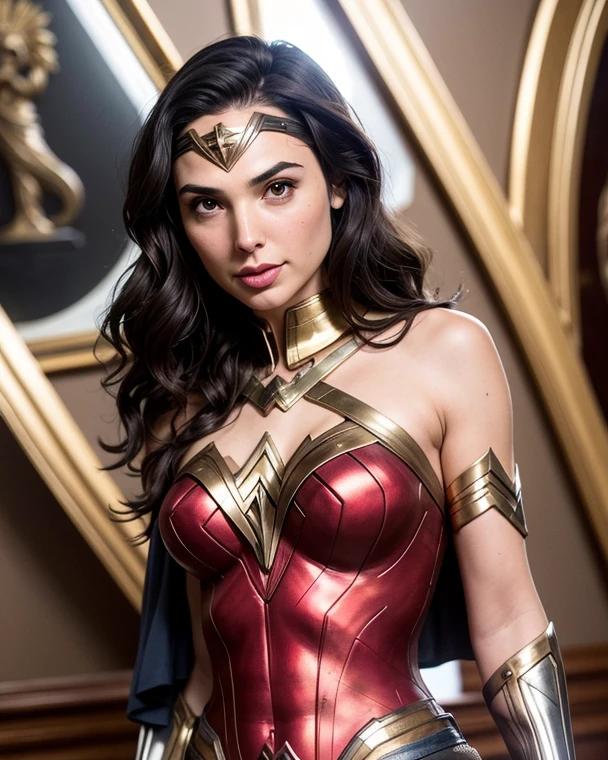 Award-winning photo by slim Aaons of Beautiful Instagram model, large tits, dressed in Wonder Woman fashion, sharp, magic realism