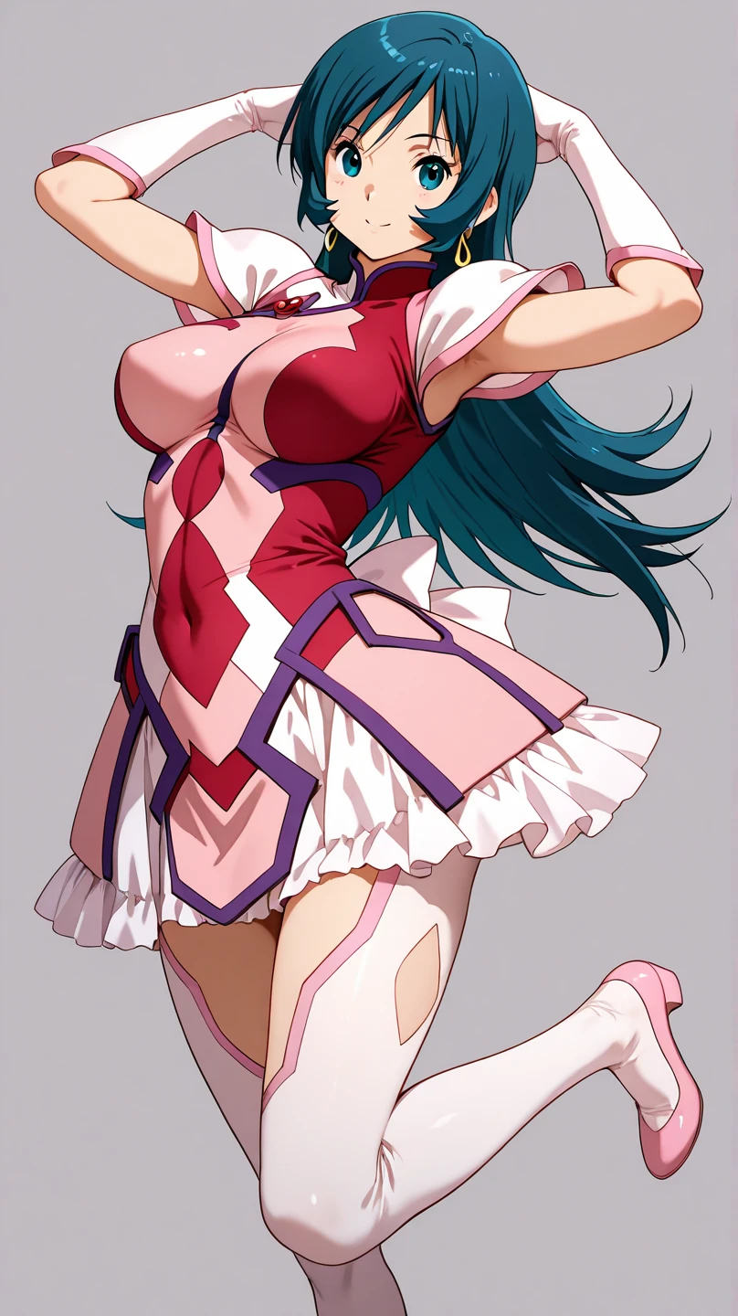Cure happiness, Low Twintails, Feather hair ornament, skirt, tiara, Wrist cuff, Pink shorts, shorts under skirt, boots, corruption, Hollow Eyes, Half closed eyes, Wicked Smile, There are no students, Crazy Smile, Open your mouth, 1 Girl, Mature Woman, Married women, Dark Magical Girl、Large Breasts（Huge breasts:1.8)