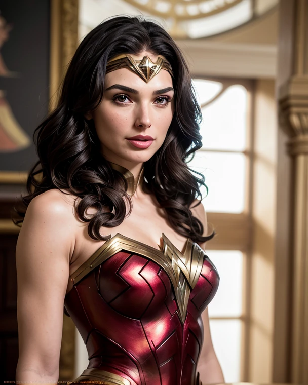 Arad woman standing in room in magical costume, film stills of Gal Gadot, Gadot as Wonder Woman, Gal Gadot as Lord of Hell, dressed as Wonder Woman, Wonder Woman, Wonder Woman portrait, Gal Gadot, Margot Robbie as Wonder Woman, Gal Gadot