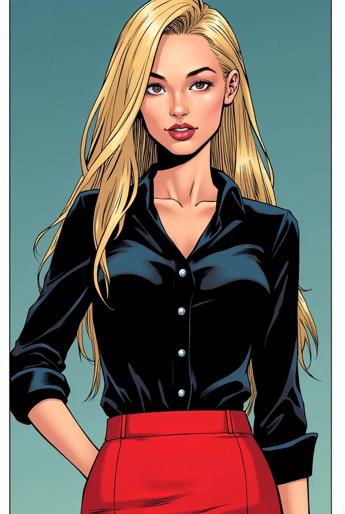 one person, sexy female blond character, green eyes, pink long-sleeve T-shirt, black leggings, playing on computer