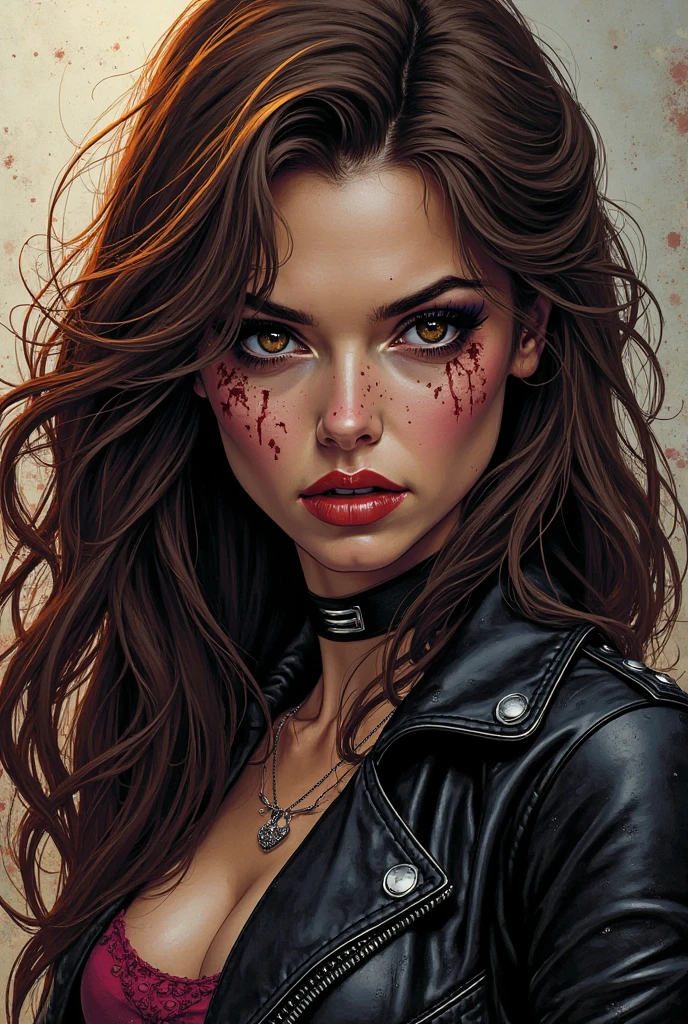 Une jeune femme qui ce mutile qui ressemble a texas de arknights et qui a une lame dans les mains l'image doit être sombre ce jeune femme doit avoir les bras en sang et avoir des coupures sur les bras et avoir une lame ensanglanté dans ces mains dans un style dessin