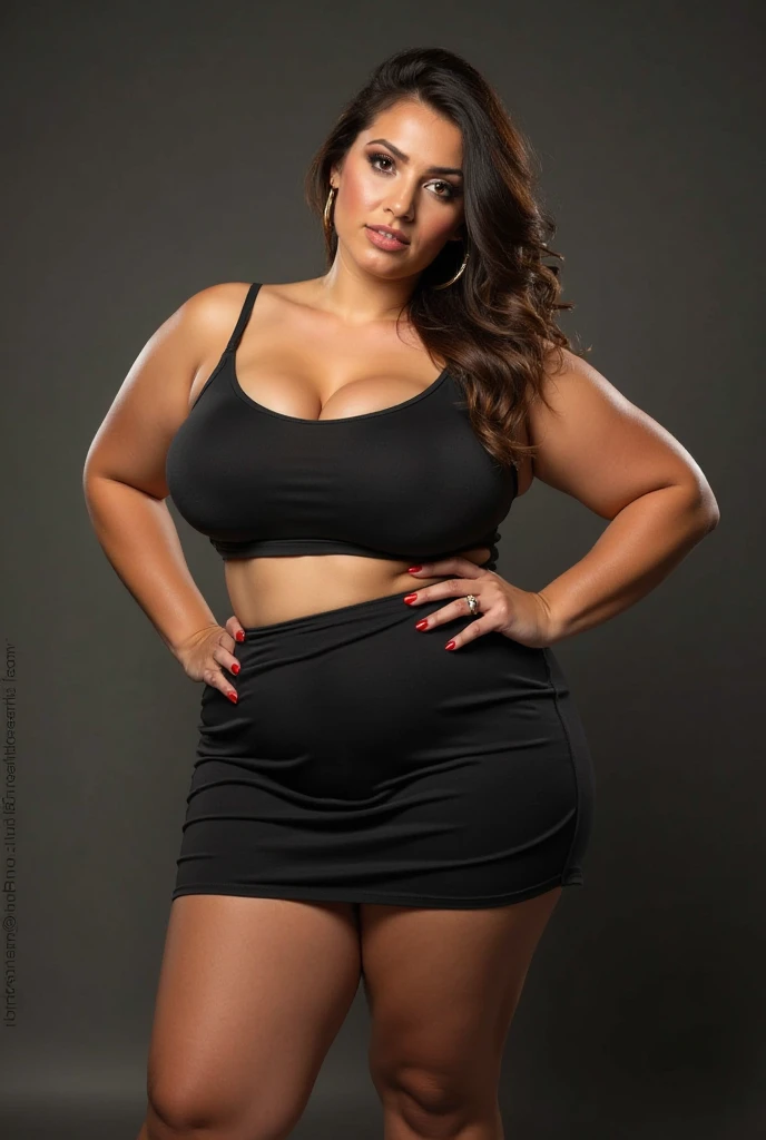 130kg, morbidly obese woman, abdominal obesity, fat belly, large belly, protruding belly, big belly, convex belly, abdominal exposure, exposed navel, mini skirt, high heel, earring, necklace, bracelet, Outer eyelid
