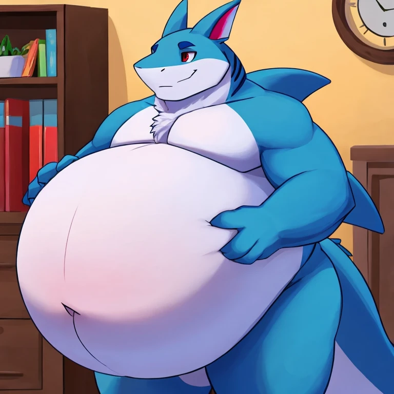 (((Fine grain, Detailed face))), (only, Kii Tail Fish, Blue body), male, (plump, Fat, Chubby, Overweight), (Completely naked), Are standing,Erect penis,strong,Erect penisを披露する,orgasm,Masturbating,He ejaculates a lot with force., cumming face, Bedroom, (Soft Shading), 8k, Ultra-high resolution, masterpiece