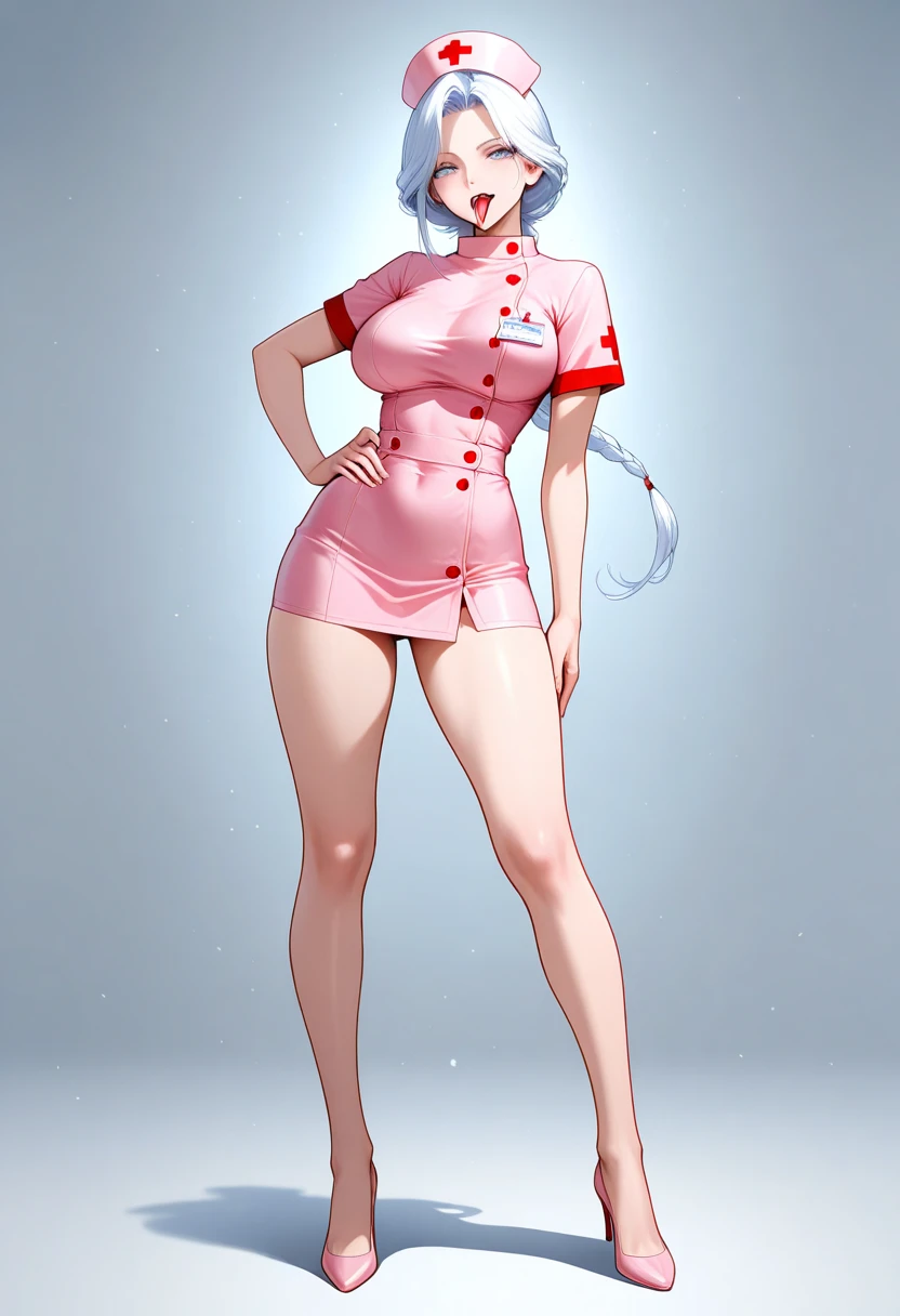nurses,short detailed hair,huge tit,plain face,white stockings,white under lingerie,white thong,There is a heart-shaped tattoo on the navel,Pussy strangulation,Manteau blanc,Clothes open,standing on your feet,opening legs