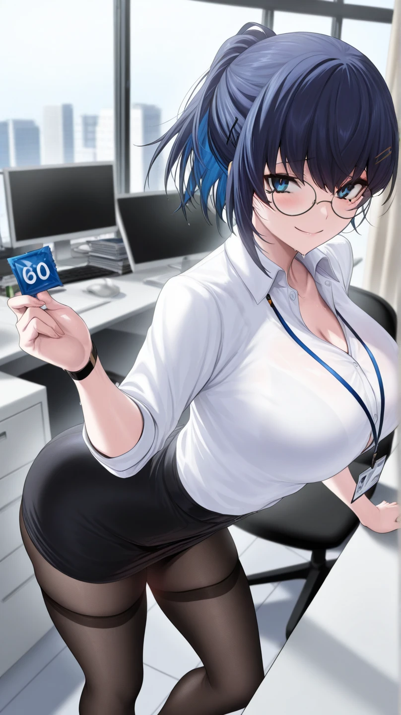 score_9、score_8_up、score_7_up、source_アニメ、high detail、Detailed face、One girl、(Big Breasts:1.2)、Abdominal muscleartha (Fate)、Purple Hair、blue eyes、、Gold Necklace、Hoop Earrings、bracelet、Healthy Body、Muscular woman、Formal suits、Business Suit、office レディ、(Button gap 1.2)、Black Pantyhose、Black jacket、Pencil Skirt、ID cards、Skin Dentition、High heels、office、Depth of written boundary、sunset、window、Cityscape、Upper Body、BREAK computer、keyboard、(document)、Chair、Sitting、ChairにSitting、office チェア、Workplace、indoor、Mouth open、(computer、Blue Screen of Death:1.2)、shock、shock effects、shockを受けた、(panic:1.2)、surprised、Sweat、blush、Looking at the monitor
