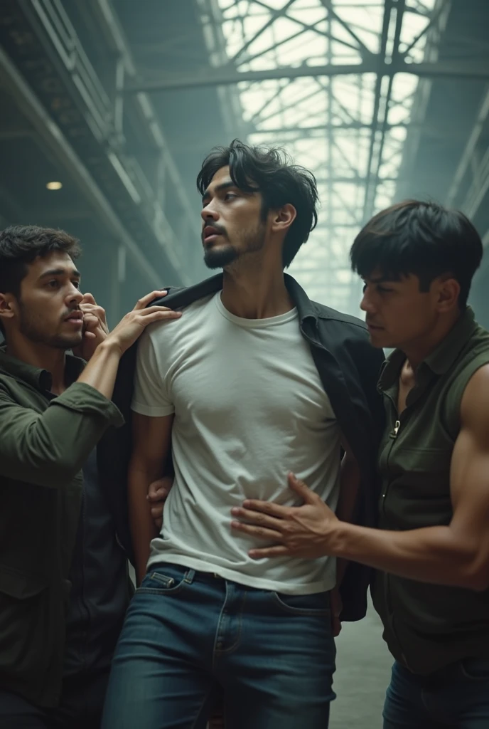 Some men push a handsome mature man on the bus,and took off his clothes,touch his body parts。Chest muscles!chest hair!Cinematic texture