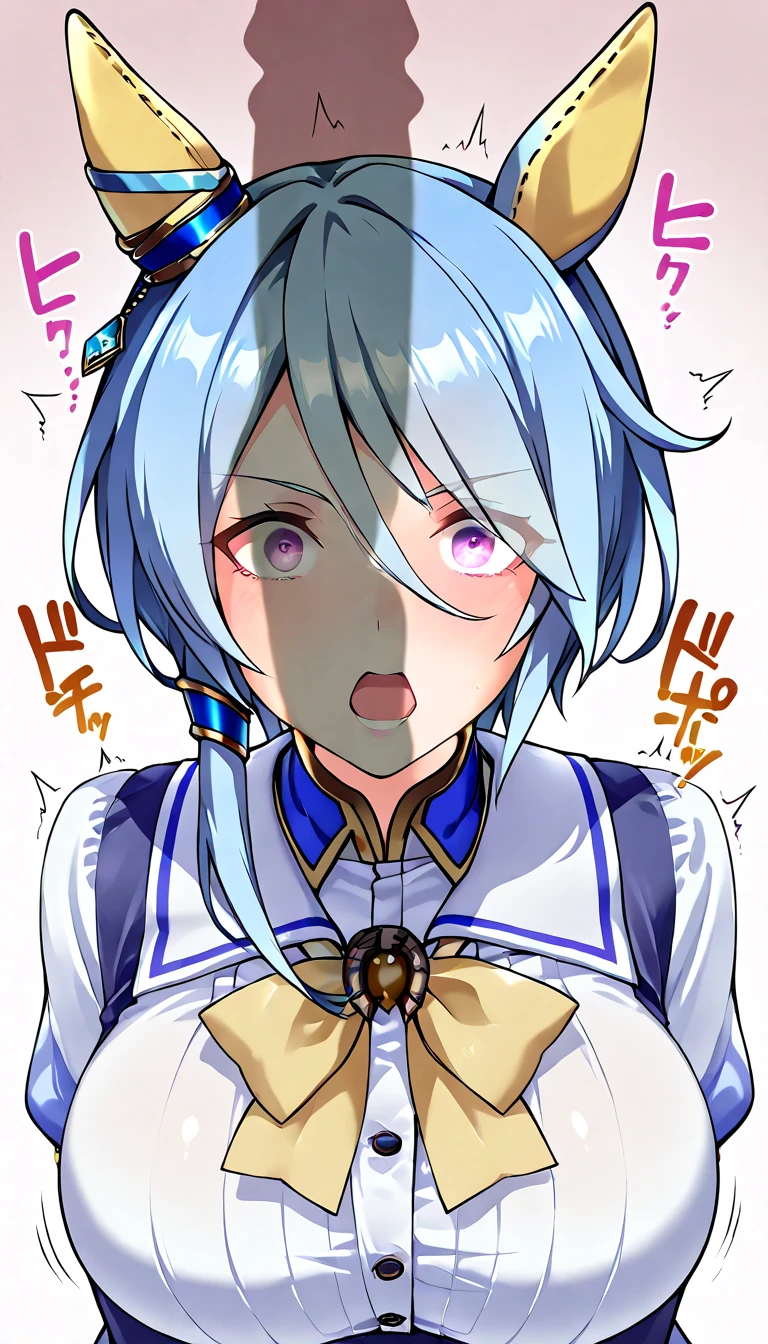 1girl in, masutepiece, Best Quality,selfee,Troubled face,Nikkeadomi, Standing, Solo, Pleated skirt, white longcoat, Plaid, Hair Ornament, bowtie, Sweater Vest, blush, White jacket, grey sweater, yellow bowtie, Small breasts, backpack, White socks, Long sleeves,((solo girl)),nsfw,(POV),pressing lips together,kissing mouth,sweaty saliva,front view,lustrous lips,face up,((half Open eyes)),have a runny nose,Sweaty and blushing body, open arms forward,hug,open mouth,tongue out,love hotel room background, saliva, sweat,pov, Looking at Viewer,saliva, sweat,incoming hug, incoming kiss,(open arms),Sweaty body,