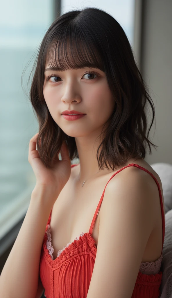 top-quality、超A high resolution、(Photorealsitic:1.4)、1girl in、、a 20 yo woman
 (Brown hair:1)、(tiny chest:1.2)、looking at the viewers、write、barechested、nudde、full body Esbian、Constriction、A slender、Beautiful nipples、Beautie、、short-hair、inside in room、moody atmosphere、a bed、lie down、Fornication、エロ
