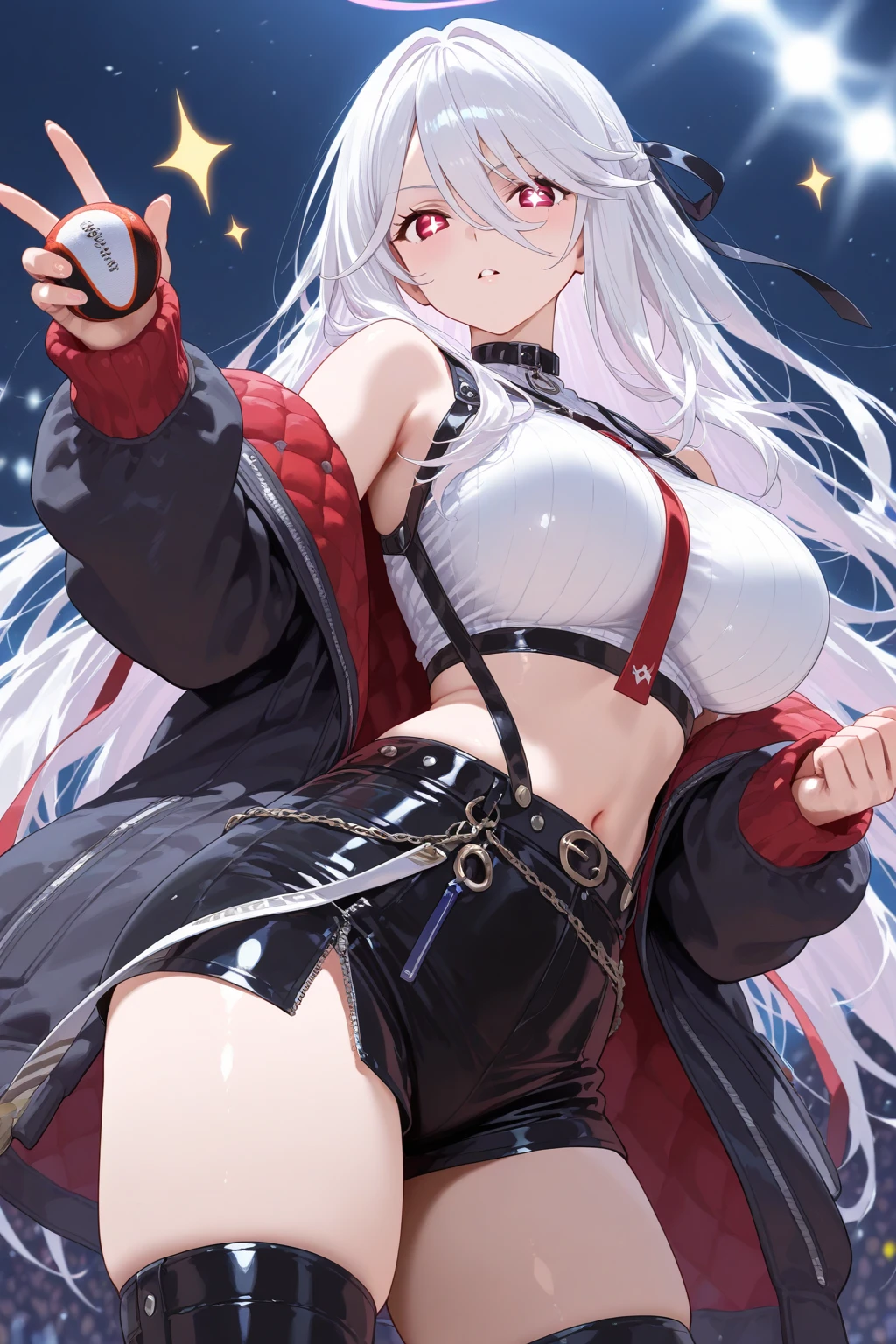 ((best qualityer)), ((work of art)), ((realisitic)) and ultra-detailed pPanasography, Tsuande, Pretty Girl Tsunade de Naruto, Bela , light yellow hair, party, neon lig. She has large ((White hair)), usand a (Top Tech-Wear) and a (black rope, red pattern:1.2) , ((beautiful and aesthetic)), sensuous, breasts big, Panas, breasts big, Eigaka E6