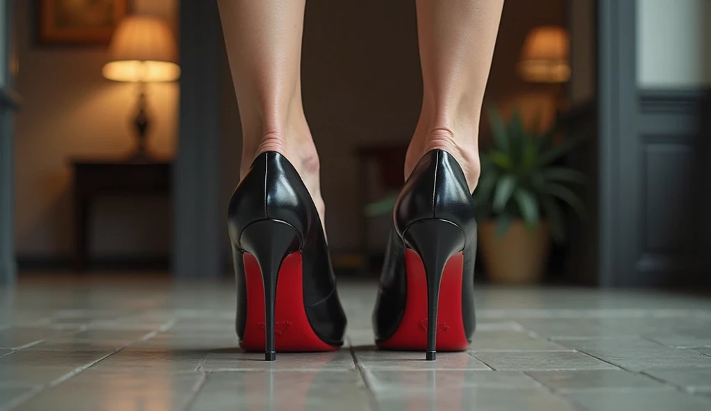 Extreme closeup of a foot in a black stiletto
