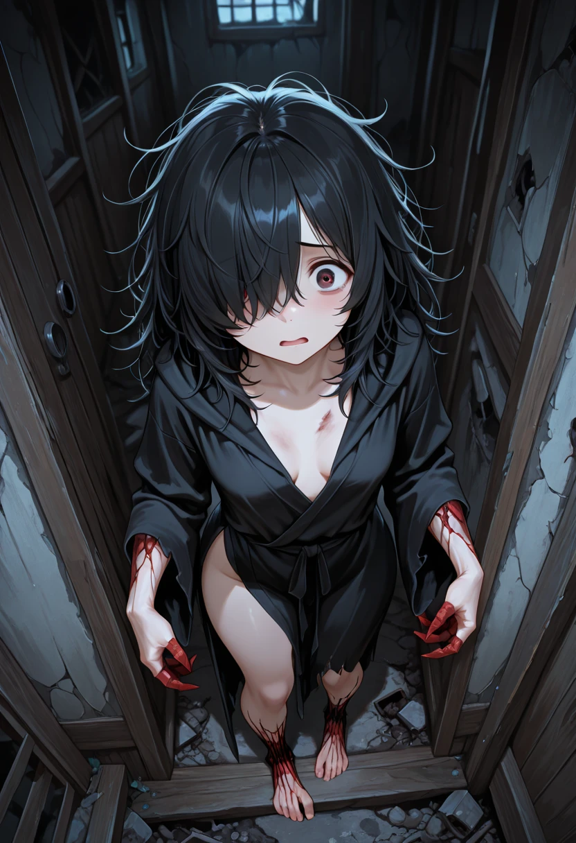 zombie、Dynamic Angle、In an old, dark mansion、Girl、Girl、Short、Younger、Lower school girls、Pussy、Both eyes open、Rotten skin、flat chest、Nipples、forehead、Bloody、Injured、Hollow Eyes、I&#39;m not feeling well、Wandering、Half naked、My clothes are torn、My hair is messy、Pale complexion、I&#39;m about to die
