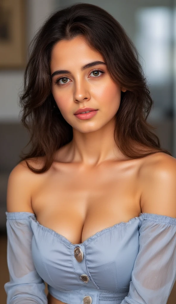 Navy strapless   bra, Ukrainian Beautiful Woman, masterpiece, high quality, realistic aesthetic photo ,(HDR:1.2), pore and detailed, intricate detailed, graceful and beautiful textures, RAW photo,16K, (bokeh:1.1), cinematic lighting, cool tone, focus on girl,  1girl, beautiful face, light-smile,  short hair,  smooth skin, juicy lips, eye_shadow, soft large breasts, ultra detailed, (Subsurface scattering:0.8), high resolution, world-class official images, impressive visual, perfect composition, bed room