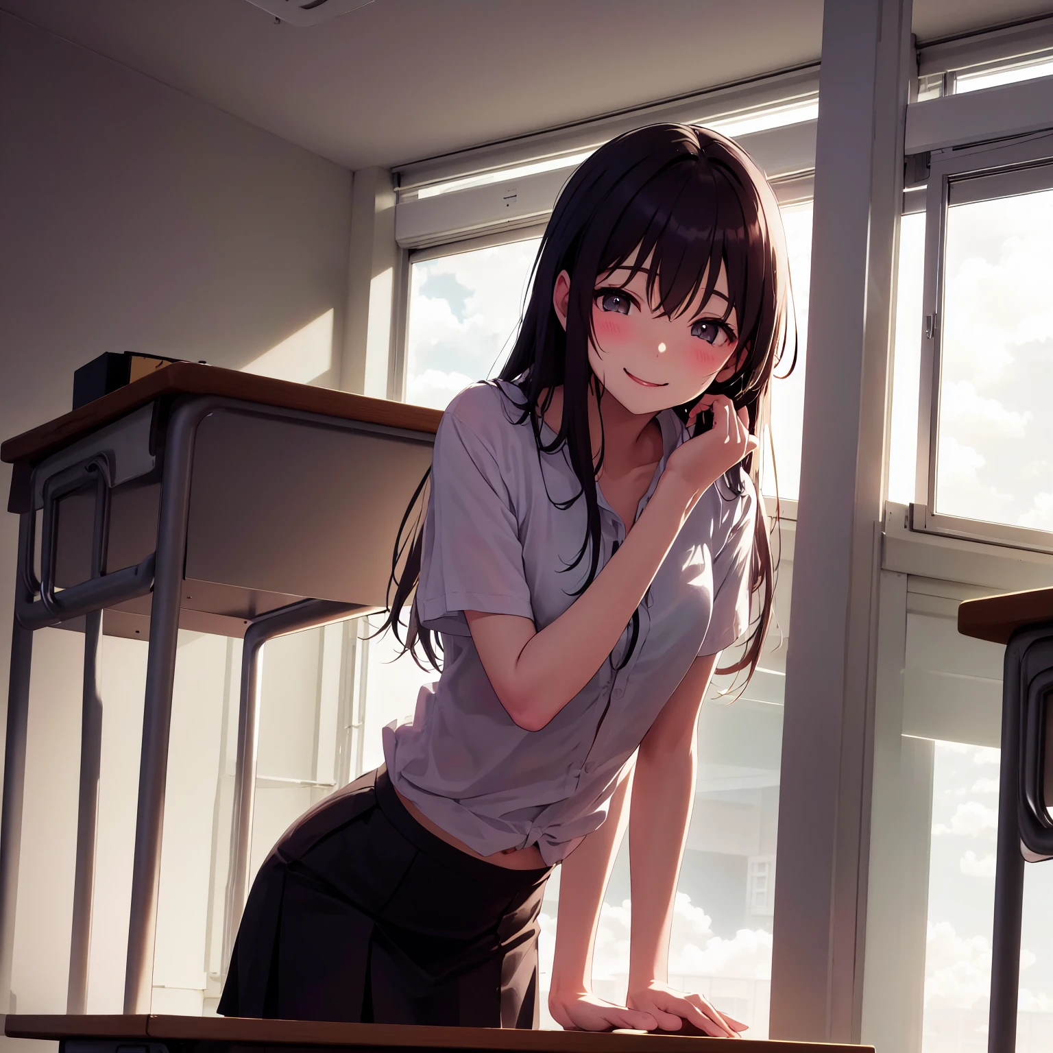 School、In the classroom、Sitting in a chair、Girl、Girl、Short、Younger、Lower school year、Baby Face、flat chest、Dynamic Angle、masterpiece、best quality、ultra-detail、Great Khan、The air conditioner is broken、Summer sunshine、Miniskirt、Panties、Spreading legs、Looks hot、Raise one leg、The desks are lined up、corridor、window、Seems like a hassle、Complaining、There are several classmates behind me.、Clothing、Untidy appearance、Her chest is exposed、Wide Stride、Fan、With his mouth open sloppily、A boy has his trousers down、Boy&#39;s dick、Boy masturbating
