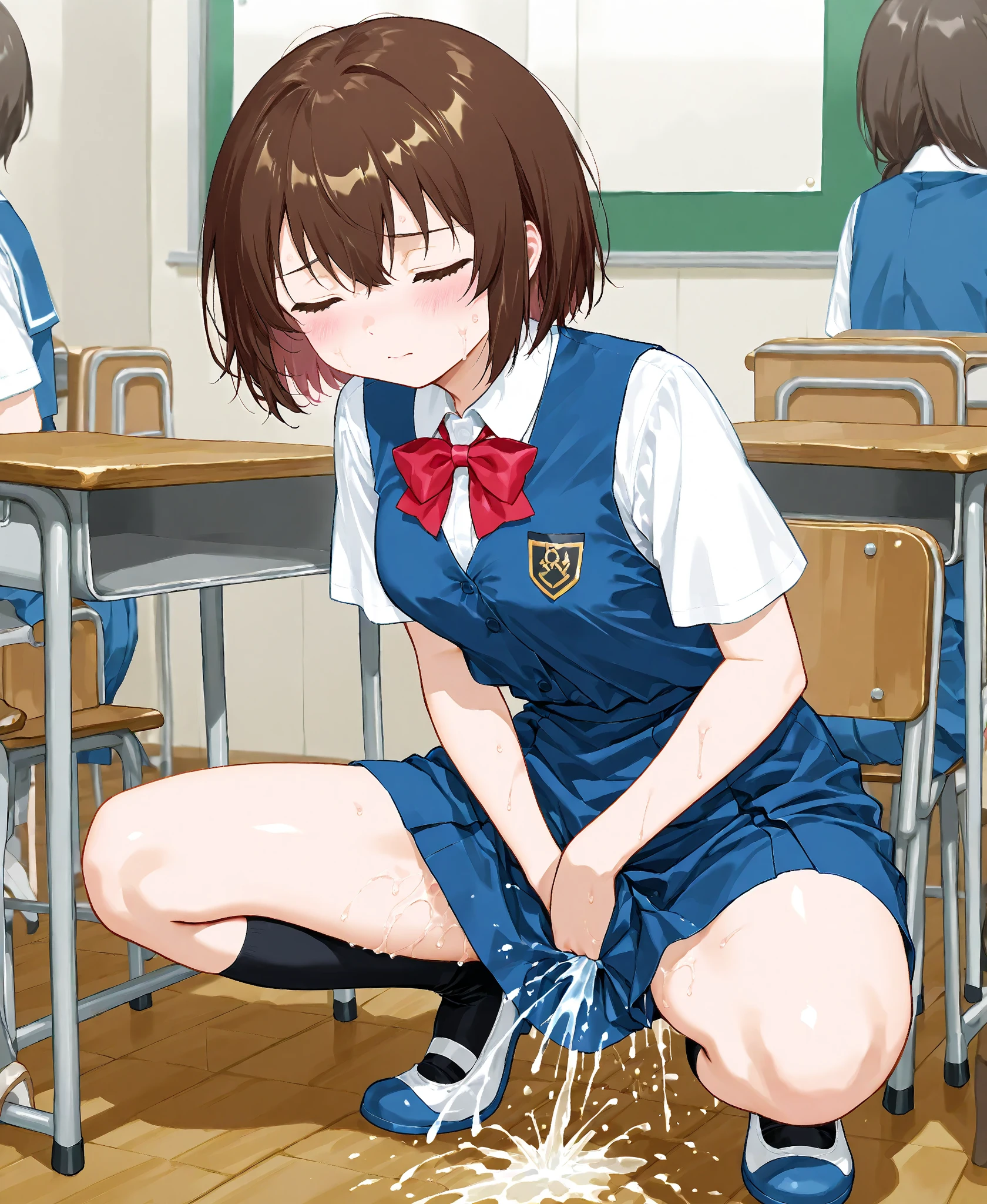 nsfw,5girls,school girls,school uniform,skirt lift,outdoor,{{{peeing}}},Beaming,{pubic hair}, licking foot,slave
