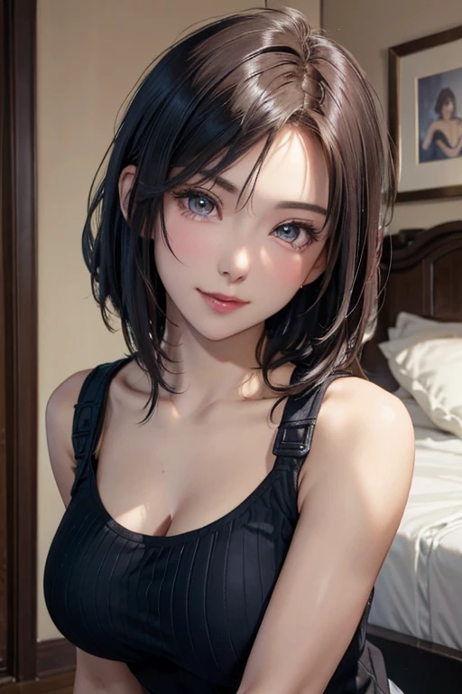 blush a little and smile, (Top quality masterpiece:1.2) Delicate illustrations, Very detailed, /Beautiful Japanese Women、1 person,Very cute and slim、Great style 、((8K images、super high quality))、Very delicate face, Skin and Hair、beautifule forehead、Red lipstick、(((((Mid-length hair、Silver Hair、lure))))),Very cute Japanese cut face、Eyes and nose are clearly visible、Kind eyes,((((Sleeveless fashion))))