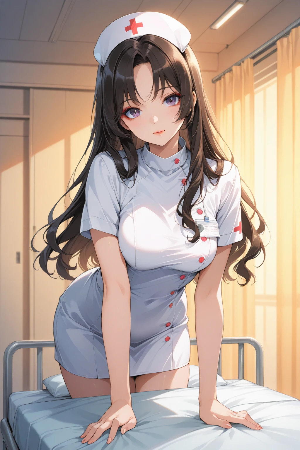 Poetry of the Hills、Shiny black hair, Long Hair, (Beautiful brown eyes、Sparkling eyes, Fine grain、White horseshoe headband)、smile、Super detailedな目、Highly detailed face, Highly detailed eyes, 

(masterpiece, Highest quality, Super detailed:1.4), (masterpiece), (Highest quality), (Beautiful eyes and face), (Perfect female body), (Glowing Skin), Cowboy Shot, 


masterpiece, , Beautiful urban female model, Under the stars at night, Facial details, Body parts details, 8k wallpaper,  View your viewers, 
hospital, ((Pink short nurse uniform, Nurse attire)) , ((Bare thighs)),Golden ,, sexy