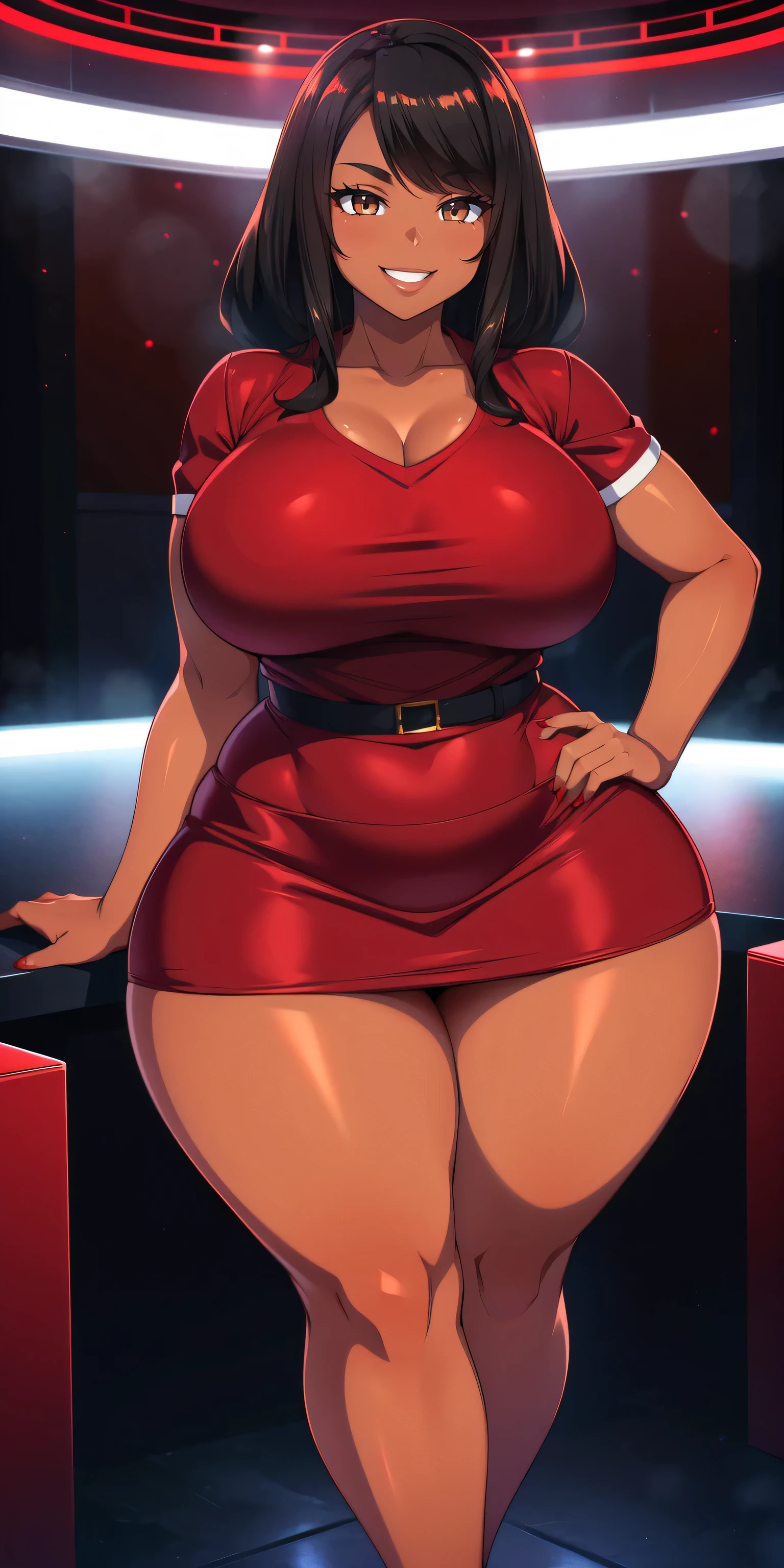 ((a 25yo girl), Sayla Mass, elegant), bending waist,whole body、see the beholder, young woman,bright smile、shy、blush、expression of ecstasy、erotic、charming、Charm、bob short、bangs、shiny blonde hair、blue eyes、long, well-shaped eyelashes、perfect eyes、Slender eyes、glossy pale pink lips、（Plump slender body of a young woman、plump body:1.3、shiny skin、Beautiful big breasts:1.1、thin waist、Beautiful butt、Thick thighs、beautiful long legs）、perfect arms、perfect hands、perfect fingers、perfect body shape、perfect anatomy、(Army pink uniform dress with short super uper miniskirt You can see the pants in the miniskirt), cameltoe, lilac lace shorts、Bright red long boots), steam、steam、sexy genital pose gesture、cheeky pose、(putting fingertips on lips),(with sparkling eyes and a contagious smile),nsfw, From Above、cowboy shot, no gravity, figure, Bright colors, Practical Light, (background is blurred:0.8)、highest quality, disorganized, good quality、Realistic, ultra high resolution, masterpiece、HDR、UHD、8k
