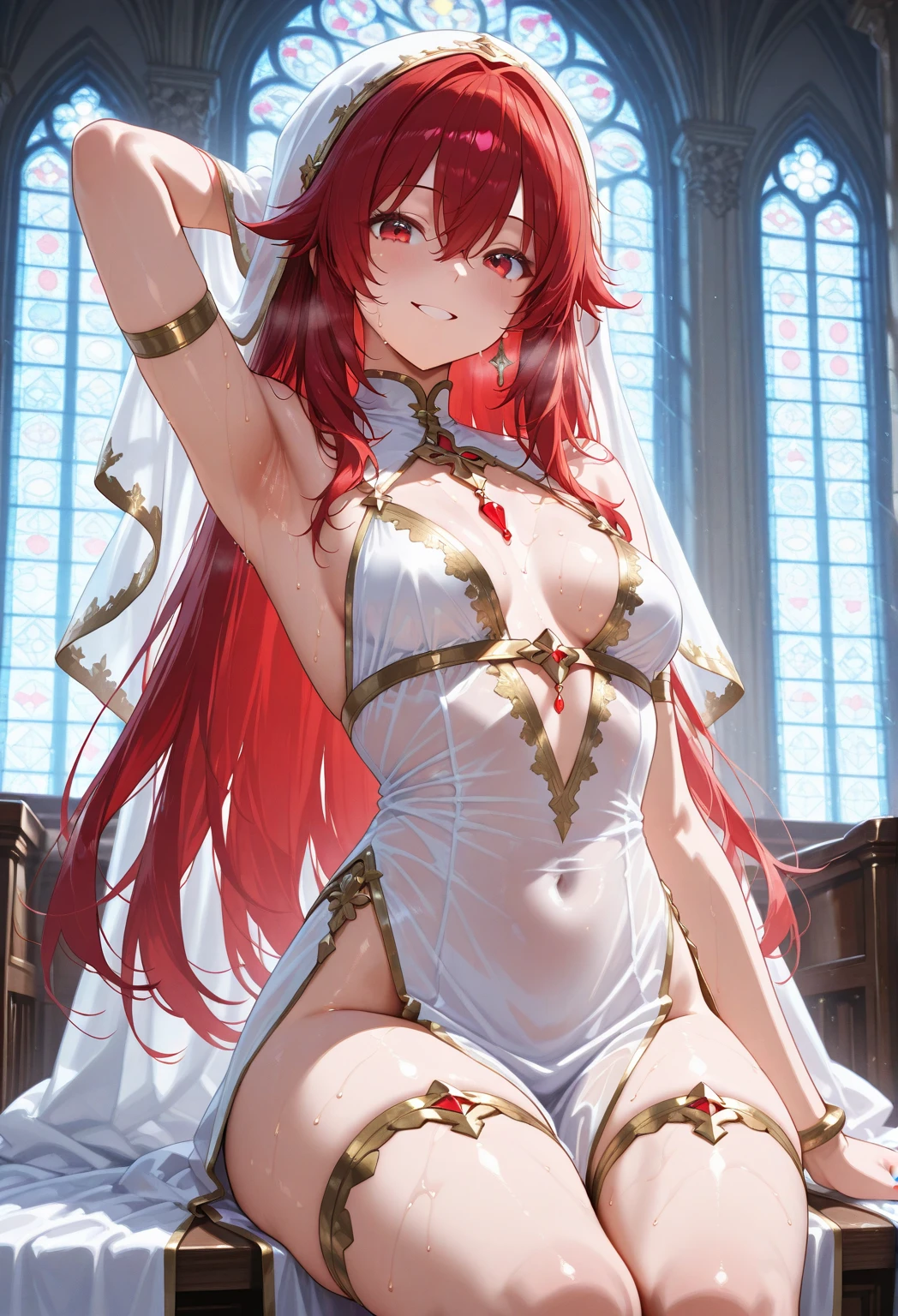 Young woman, slight smile, calmy look, slight blush, long hair, orange hair, beautiful hair, light blue eyes, beautiful eyes. Half-naked, beautiful body, slender body, white bra, white panties, rpg sprite, rpg expression sheet