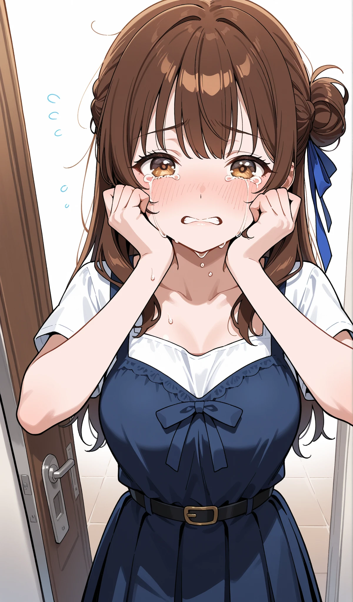score_9, score_8_up, score_7_up, source_anime, best quality, masterpiece, official art, absurdres, highres, ultra-detailed,waifu2x,Collection: Slice of Life,break,1girl, tomboy, dark-skinned female, short hair, low ponytail, flat chest, beautiful detailed eyes, short shorts, sweat, open mouth, (yawn:0.3),  saliva, penis, twitching penis, oral sex, felatio, cum, motion lines,projectile cum, facial, bukkake, heavy breathing, , outdoors, alley, break,(clear line illustration:1.2),very high resolution, very aesthetic, super detailed skin, Best sexual lighting powered by famous artist, 8k,cute picture,beauty illustration,photoshop_(medium),,(Detailed Lighting),best anime 8k konachan wallpaper, pixiv contest winner, 