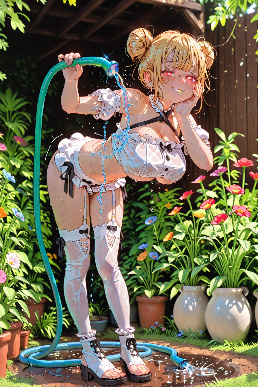 ((best quality)), ((highly detailed)), ((masterpiece)), young diona, short pink, pink hair, diona hair, blue eyes, yellow tie, black beret, diona biona, orange black cat ears black, angry face, transparent bikini, white bikini, on the floor, very sweaty, ((diona urine in plastic cup)), urine plastic cup, plastic cup, small breasts, small butt, diona orange white cat tail black, dynamic pose, arms up, armpits, arms behind diona's head, hands behind diona's head, squat, angry, angry diona,
