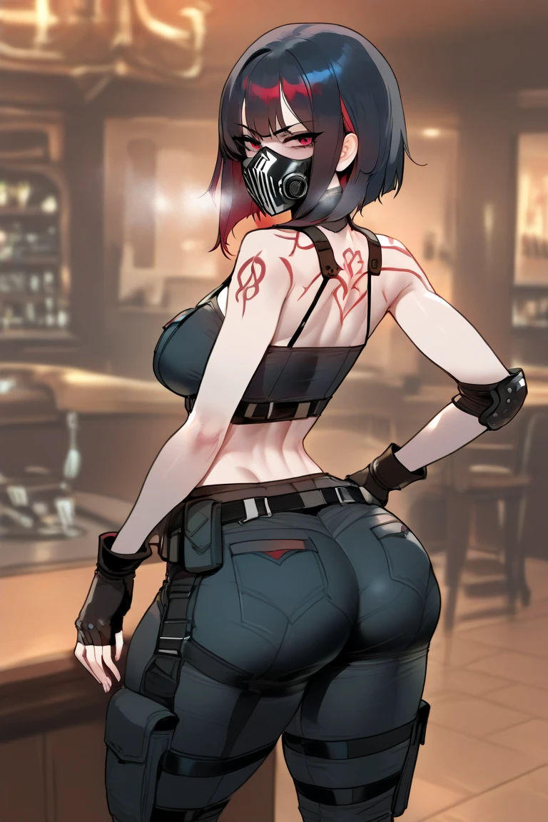 （8K， best qualtiy， tmasterpiece： 1.2）， （realisticlying， realisticlying： 1.37）， super detailing， one-girl， adolable， 独奏， （tifa lockhart： 1.3）， （16yo）， （beautidful eyes）， （ssmile： 1.2）， depth of fields， Dark strong shadows， tack sharp focus， depth of fields， composition， Final Fantasy VII， date， （nose brush） BDSM， single elbow pad， Ankle boots， brunette color hair， （black short skirt，Black stockings）， BDSM： 1.3， Red boots， gloves on the elbow， Fingerless gloves，Tight fitting shirts，Sports bra，（Black skirt in slip leather），Tsi-Hi，（Gilet blanc：1.3）），full bodyesbian，head rest，cparted lips，beauitful face，Low tie long hair，复杂，cinmatic lighting，photon maping，jukebox，Old bar，physically-based renderingt，（Tetsuya Nomura style），（huge tit，Big tits，big breasts thin waist），（（White string panties）），（petty face），（nasty body：1.4），stand posture，（Big breasts sticking out in front： 1.5）flirt，（ssmile：1.2），（hips focus：1.5），From the bottom，（Lazy location），（Protruding Buttocks：1.3），（from back：1.5），（Raised from skirt），