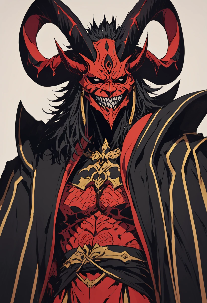 roter samurai, bloody sword, mask with horns, evil-like, diagonally from the front