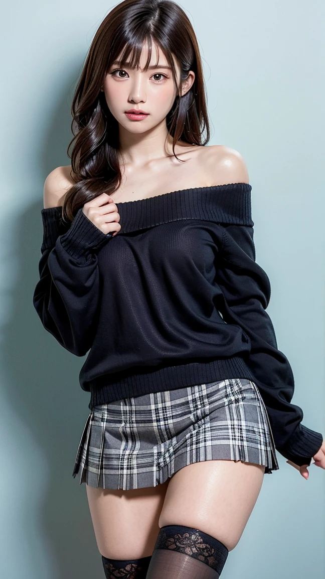 ((Highest quality)), ((masterpiece)), (detailed), One girl, White off-the-shoulder sweater,