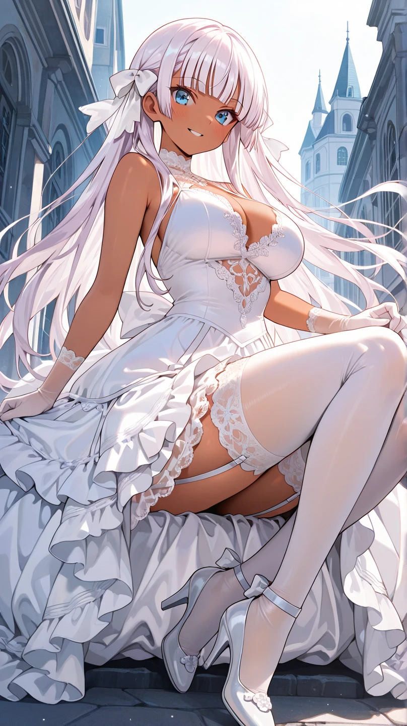 Kizi,sensual breasts,No cloth,Cat ears,Cat's paw gloves,dog collar,barechested,,,stocklings,,,Squat to the toilet with your legs open,Naked,Reveals large areas of snow-white skin,,,White fully transparent liquid tulle,no underwares,with no underpants,Smooth crotch,Exposes large areas of skin,Open look,Plump sexy body,,Light walking map,One foot lifted to the sky,Long colorful hair