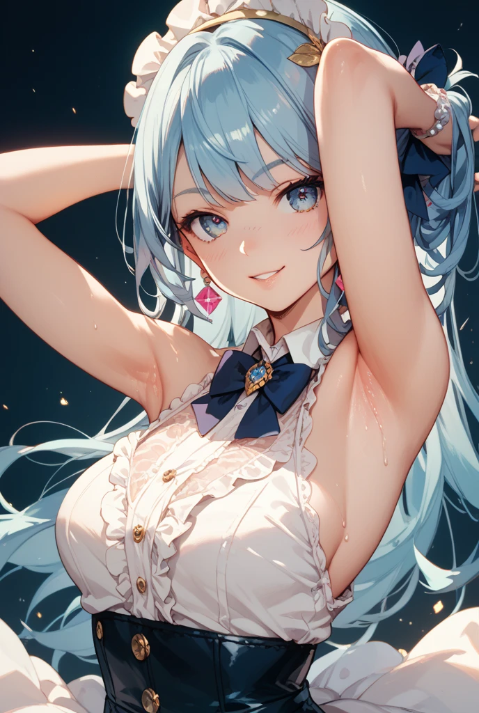 Anime girl, blue lips, accessories bra, manicure, long lashes