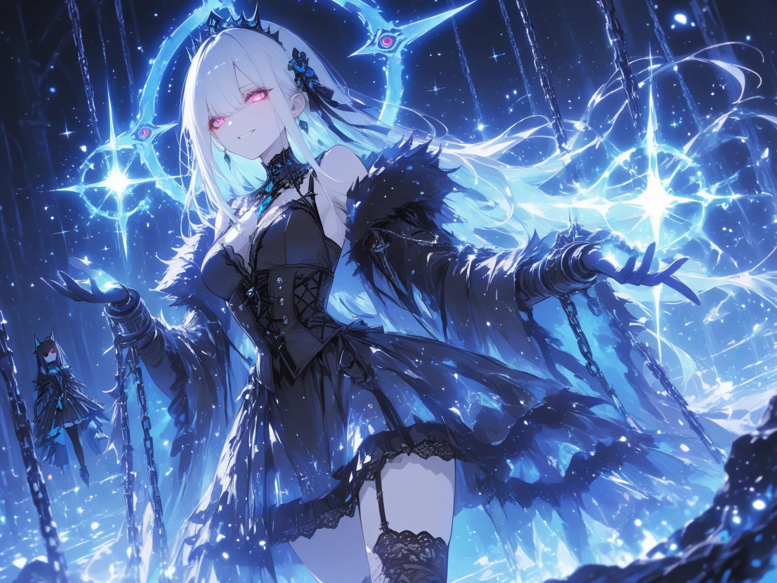 anime girl with long white hair and blue eyes in a black dress, gothic maiden anime girl, anime girl wearing a black dress, nightcore, anime art wallpaper 8 k, epic light novel art cover, cute anime waifu in a nice dress, anime style 4 k, beautiful fantasy anime, anime art wallpaper 4 k, anime art wallpaper 4k, detailed key anime art
