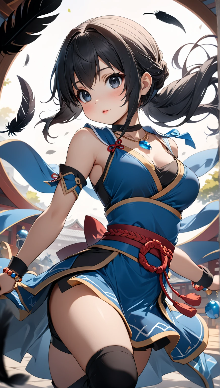 (masterpiece、Highest quality、Highest quality、Official Art、Beautiful and beautiful:1.2)、(One girl:1.3)Hatsune Miku、Twin tails,Beautiful breasts, Katsushika Hokusai,(Make something sexy, 超現実的なmasterpiece, Cinematic, (Photorealistic Chun-Li), Goddess of Beauty, she is cute, The lips are well shaped, Her eyes are a light honey color..., She is very beautiful, perfection , A supermodel). She is known for her classic and elegant beauty..., Very cute girl, (Toned body、Plump curves、Thick legs). Iconic characters from the 6th Street Fighter game. (dynamic fighting stance、Catch a powerful kick with a wide leg kick, Exquisite detail, Kung Fu, Show off your legs, (Lean, Muscular body)、((Ultra-reflective metallic dark blue combat uniform))、The fighting pose is cute