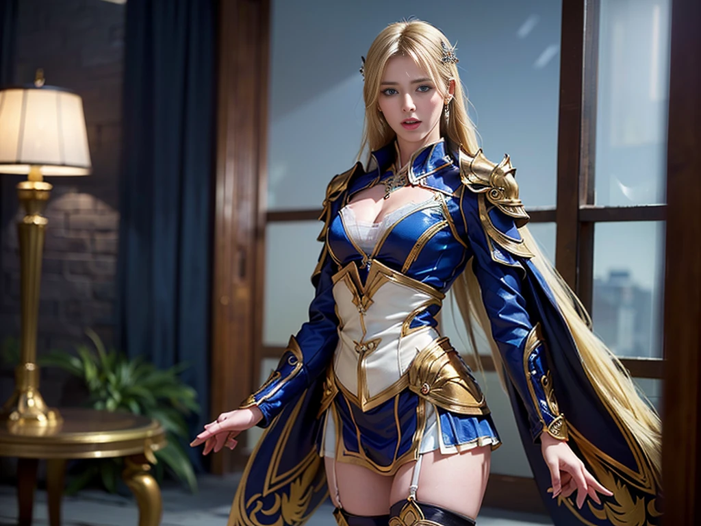 ultra realistic 8k cg, (epic), picture-perfect face, perfect face, beautiful face,perfect artwork, masterpiece, ancient kingdom, medieval, gothic, fantasy, detailed background, ((perfect female body, , chubby, skin dentation)), (tight spandex suit and pantyhose) ,mature female, milf, narrow waist,  (serious, formal), absurdly long hair, gold hair, blue eyes, glowing eyes, piercing eyes, intricate detail, delicate pattern, science fiction, jewelry, gem, gold, diamond,  looking at viewer, spread legs, juice drip through clothes, large load of juice),