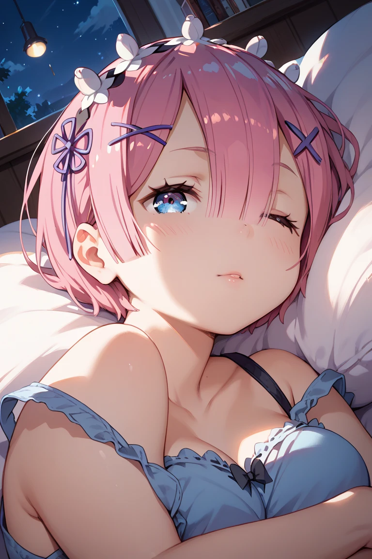 ((Ultra-detailed)), (top-quality), ((masutepiece)), ((Super exciting)), ((8K)), ((1080p)), ((extremely clear)), ((Very sophisticated)), ((Anime Graphics)), ((Anime quality)), ((Anime Illustration)), ((Upper lighting), (Side lighting)), ((depth of fields)), (Sharp Focus), (((bright colour:1.2))), ((Glowing skin)), ((gleaming)), ((shiny-glistening)), ((High angle)), ((。.3D)), ((Lower body)), ((Perfect Anatomy)), (((Solo)), ((a japanese girl))), ((a baby face)), (((Pink hair)), ((Short ponytail:1.5)), (Large Hair Ribbon:1.5), ((Ahoge))), (((Blue eyes)),((drooping eyes)), (Clear eyes)), ((anime quality eyes)), ((long eyelashes)), ((Thin eyebrows)), ((Beautiful breasts))), (Realistic skin texture), ((Detailed face description)), ((Detailed fabric description)), (depth of fields)), ((SFW)), ((white panties:1.3)), (Black tank top:1.5)), ((Smile), (blush), (Open mouth), (Lying on a cushion)), ((Look at viewers)), (look from above)