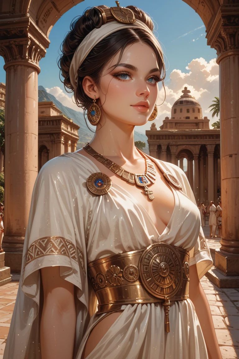 (ohwx woman) <lora:daddario_lora_sdxl_v1-000008:1> as a roman queen, fantasy, intricate, artstation, full body, concept art, smooth, sharp focus by huang guangjian and gil elvgren and sachin teng, 8 k