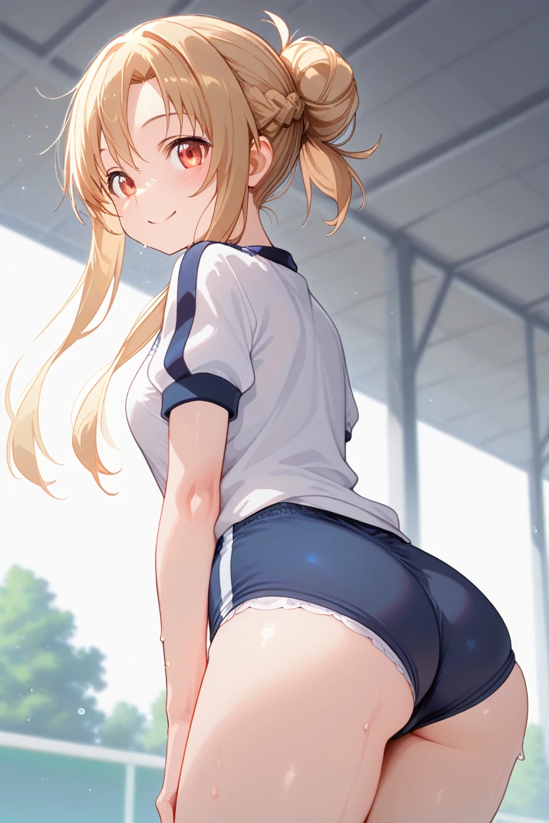 (((Lower Body、White short-sleeved T-shirt、Dark blue sports panties))、(((Accentuate your butt、Show your ass)))、Highest quality, 8k, masterpiece :1.3)), whole body, Sharp focus :One Girl,Glowing Skin,SSexy pose,Highest quality,Tabletop,shape,Very delicate and beautiful,Hmph,8k壁紙,wonderful,In detail,Official Art,Very detailedなティッカーUnity 8k壁紙,Incredibly ridiculous,Large file size,Very detailedな,High resolution,Very detailed,Beautiful detailed girl,Realistic,X-ray,The queue is full,(((White short-sleeved T-shirt、Dark blue sports panties)))、(((Big Breasts、blonde)))、(((School、physical education、Ground、playground、outside)))、Stand upright、Cleavage , ((Long golden hair))、White short-sleeved T-shirt、Dark blue sports panties、Sexy pose、Hairstyle: Twin tails、both hands、Wearing socks