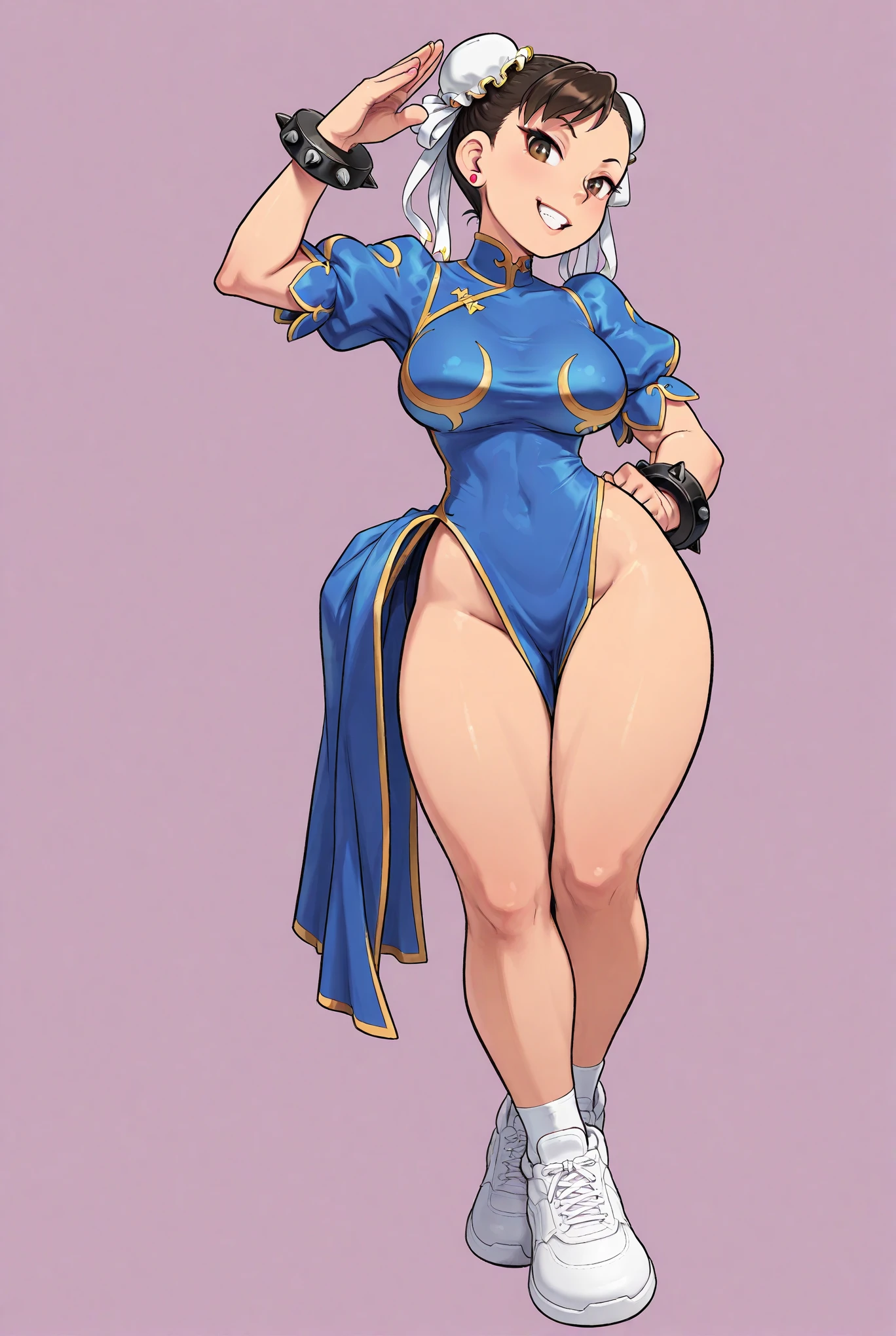Generate an illustration of a mature Clair, gym leader of pokemon,  ponytail, holding a poke all,  de terno preto, long hair, hair flows straight down, darkblue hair, (gigantic breasts:1.4), blue outfit in anime format with a serious style, (black cape), blue tights, blue boots, gothic make up, masterpiece, ((dark lighting)), black background, puffy lips,slendered abs, beautiful face,