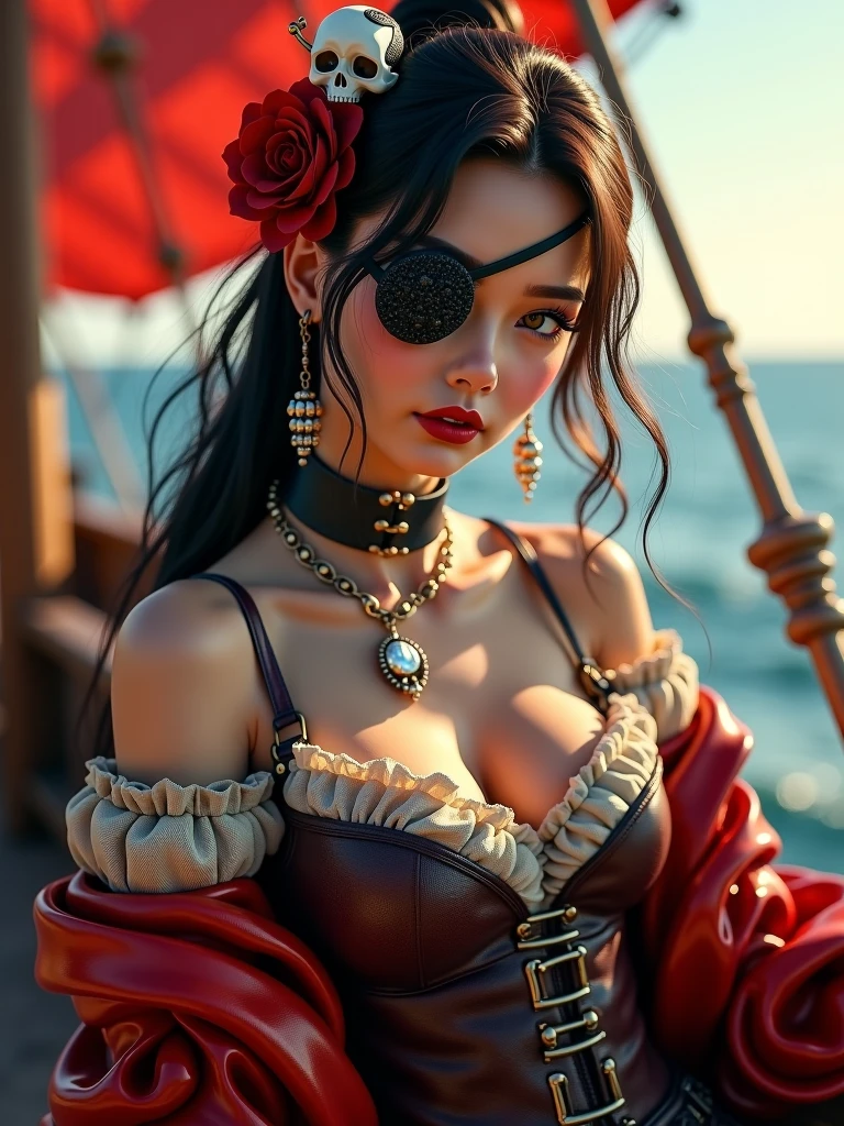 insanely detailed cinematic photography of a beautiful woman in yacht, red bra, long hair, intricate and hyperdetailed painting by Ismail Inceoglu Huang Guangjian and Dan Witz CGSociety ZBrush Central fantasy art album cover art 4K 64 megapixels 8K resolution HDR, perfect hand and fingers