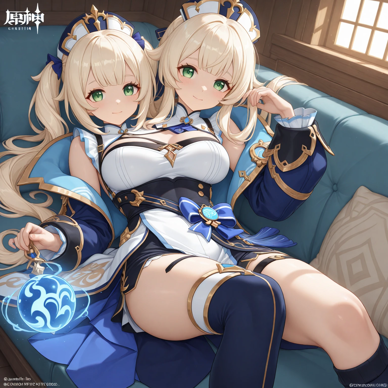 Texture CG, ((Ultra Detail Art)), ((master piece)), (extremely details CG),Multiple girls,3girls,sitting,nsfw,ragnarokarch,sexy gal , gyaru,beautiful breasts, beautiful legs, show off panties ,panty shot, wind lift ,((string panties),(thin panties)),clothy_aside, clothing aside, clothes lift, pelvic curtain,(((White Puff Sleeves))), white thigh thighs, Gold Sash ,White blue dress from neck to chest, cleavage cutout, Long blue skirt with slit, (Blue Wide Sleeve), (Blue Dress Short Front), long hair, blonde hair, pink hair, silver hair, Curve, Beautiful detailed eyes , gleaming skin, open mouth ,light smile, embarrassed:1.4, outsides ,clear sky, in summer ,windy ,garden,
