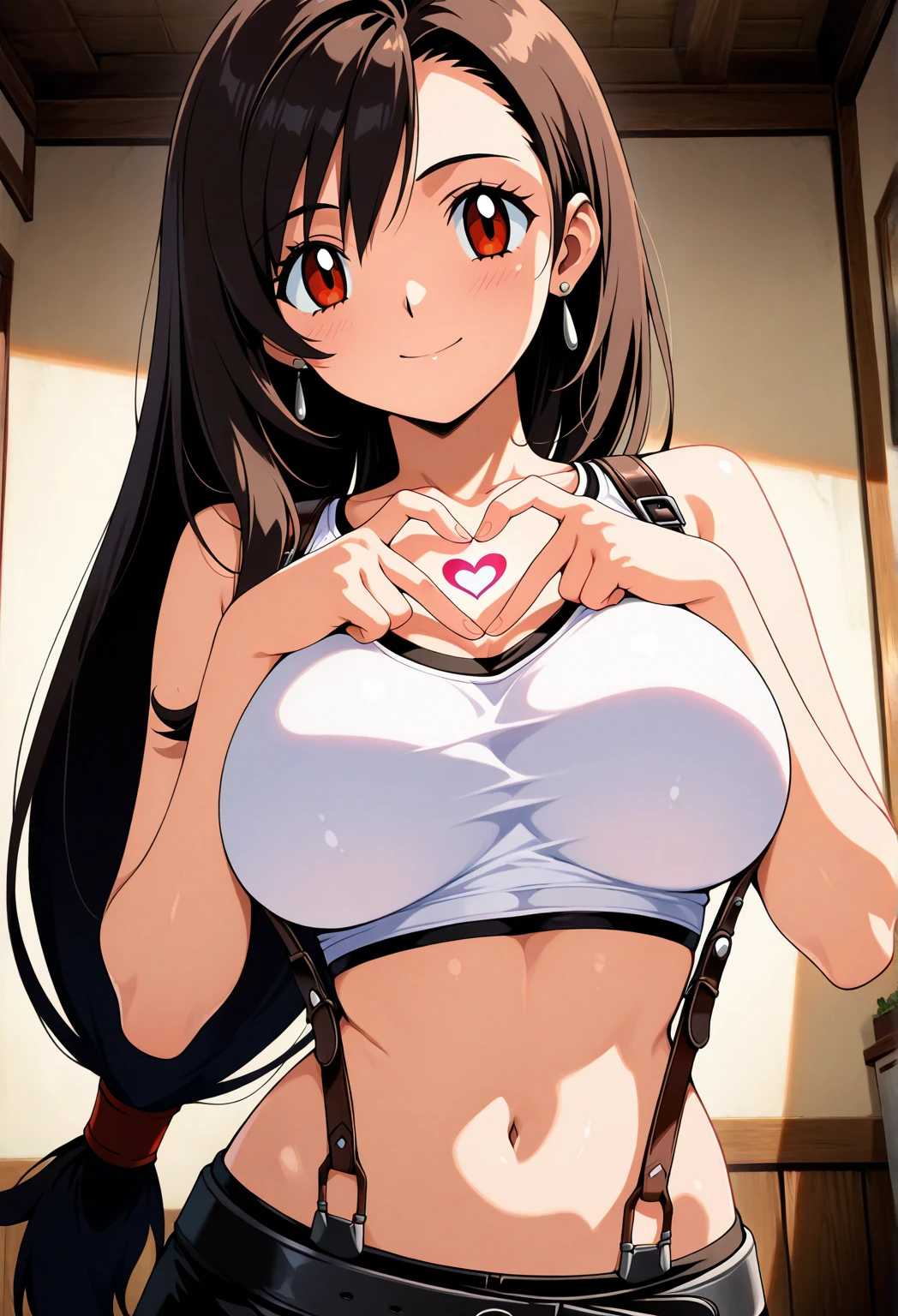 high resolution、Ultra HD、Best Quality、Top quality、Extremely detailed image quality、Realistic woman、A big smile、open mouth, (1girl:1.8)、(looking straight:1.8), Japanese、Peaceful face、45-year-old woman、Married Woman、Plump body、belly button、Black Hair、long、Shiny skin、Skin that is very shiny after applying oil、High gloss skin、Facing forward、The whole body is reflected、 (school building, schoolyard:1.8)、 standing、(Woman posing for a photo:1.5)、(Bursting huge breasts、Valley、Shiny skin、radiant skin、Glowing Skin、High gloss skin:1.4)、BREAK、Woman wearing(white bikini:2), (making a heart shape with hands:1.8),