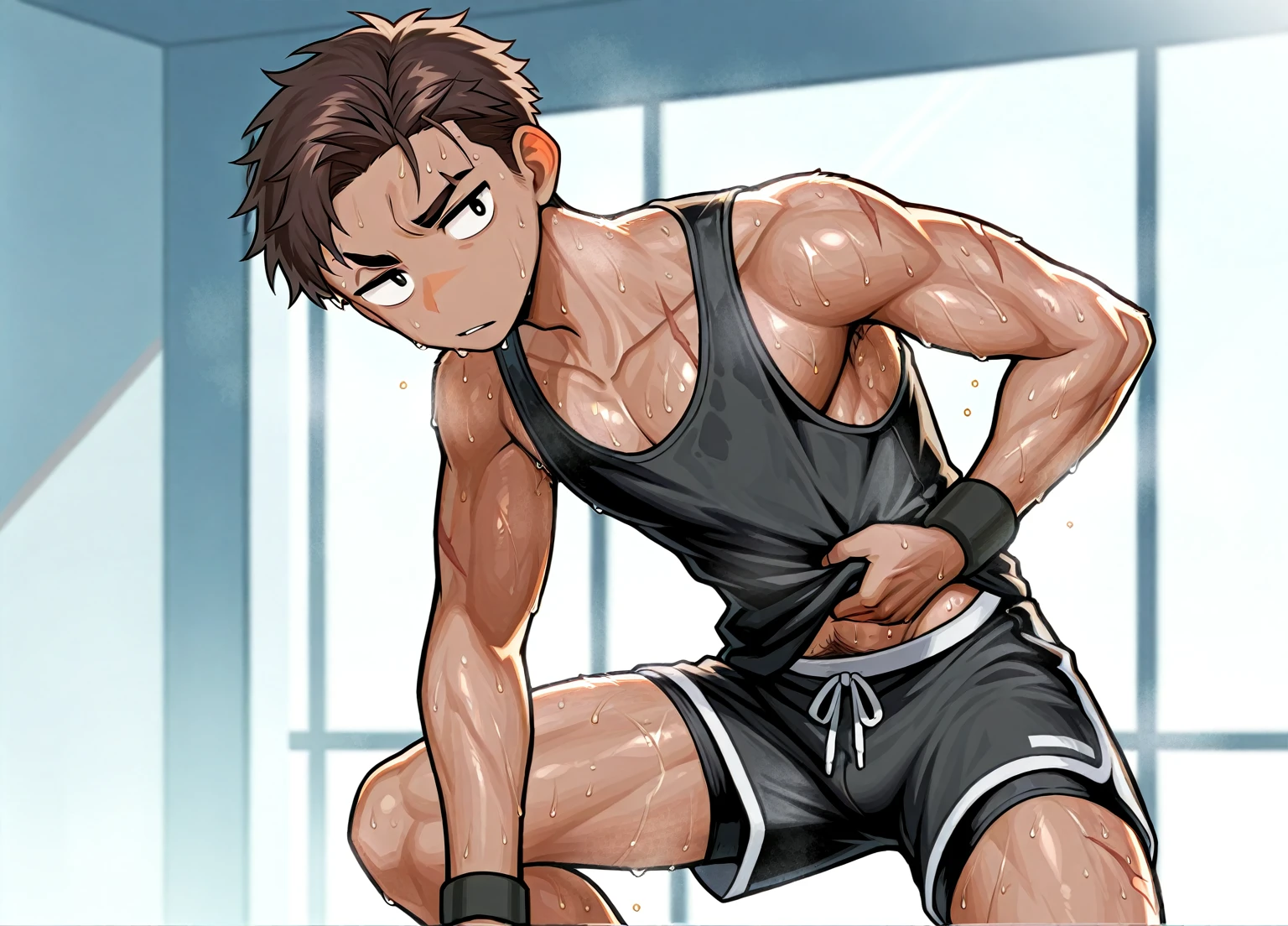 beautiful, ((chubby)), (very short hair),(tomboy), (pudgy face), (naughty) (high school students), ((young)), (androgynous), (boyish), (handsome), ((thick)), (overweight), (beefy), (nipples), (cute), (little brat), (naughty brat), (belly button), (Chubby body), (Round eyes), (Adventurer), (Armed), (Big Sword), (Wearing hakama), (Has a big sword), (Swinging a sword), (Open your mouth), (Cool composition)