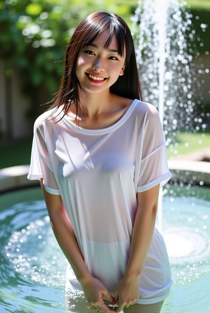 masterpiece,Highest quality,Very beautiful 12 year old girl,An innocent smile,Very slim legs,Very beautiful,Detailed eyes and face,Big round eyes,Very thin thighs,Poolside