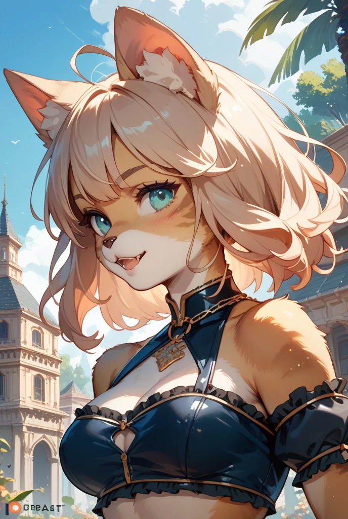 (tiny adventurer on the ground below the closeup breasts and face of a giantess: 1.1), (a giantess looking down at tiny adventurers on the ground), (foreshortening: 1.1), big breasts, big eyes, (adventurers dungeon: 1.1), (closeup breasts and face), all fours, (fluffy ears), (catgirl), (closeup of hand and sharp nails: 1.2)