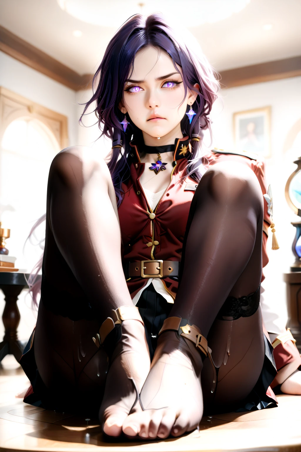 "League of Legends Akali enchanting seduction、Passionate wearing erotic lingerie, realistic full-body photos