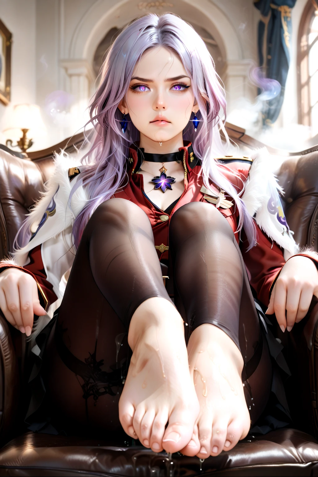 (Dramatic digital art:1.3) of,(Lively:1.3) portrait of female (Snezana Sakovich 2:1.1) シースルーof着物を着る, ベッドof上で寝る,Style - Silver Magic, Stylish girl,society,Art Station,The happi coat is open,Thin legs,short boots