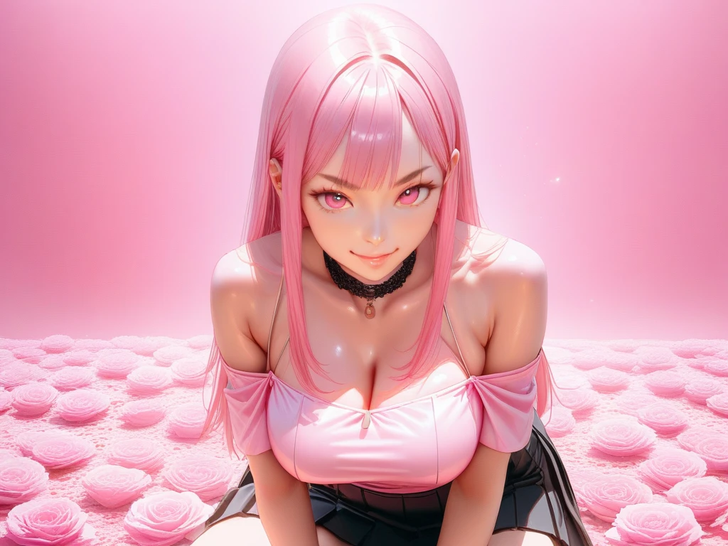 Anime milf with pink hair and rabbit ears posing in black and blue clothes, tan skin, dark skin, seductive anime milf, Highest rated on Pisif, Anime milf, (Anime milf), pink twintail hair and cyan eyes, Pisif, at pixiv, Anime milf, hot anime milf pretty anime milf, Popular on Pixiv, Digital art on Pisif , attractive anime milfs