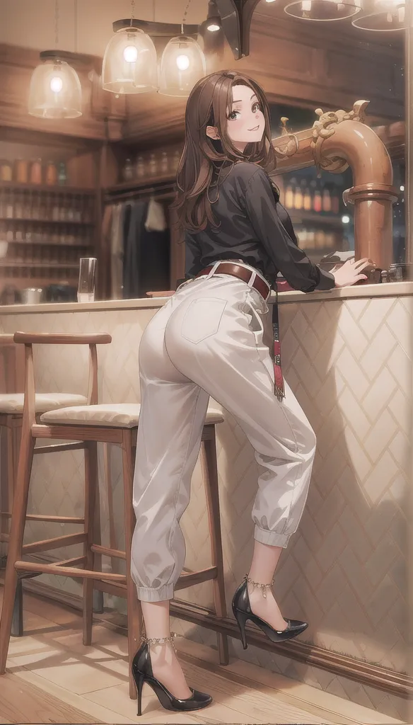 muscular, thick thighs, wide hips, huge perky ass, very pale fair white skin, long black hair, big blue eyes, most beautiful European woman on earth, detailed face and eyes, looking at viewer, masterpiece, best quality, shallow depth of field, 8K HDR, huge breasts, 85mm photo, shallow depth of field, tack sharp, solo, 1girl, face extremely close to camera, downblouse, cleavage, plump full lips, exaggerated hourglass physique, zero body fat, muscle definition, striations, broad shoulders, deltoids, tiny waist, long lean torso, shredded eight pack abs, obliques, real hands, extremely seductive smile, from front, behind the counter, dutch angle, flirty liquor store cashier, wiping the counter, liquor store, longsleeve shirt, khaki pants