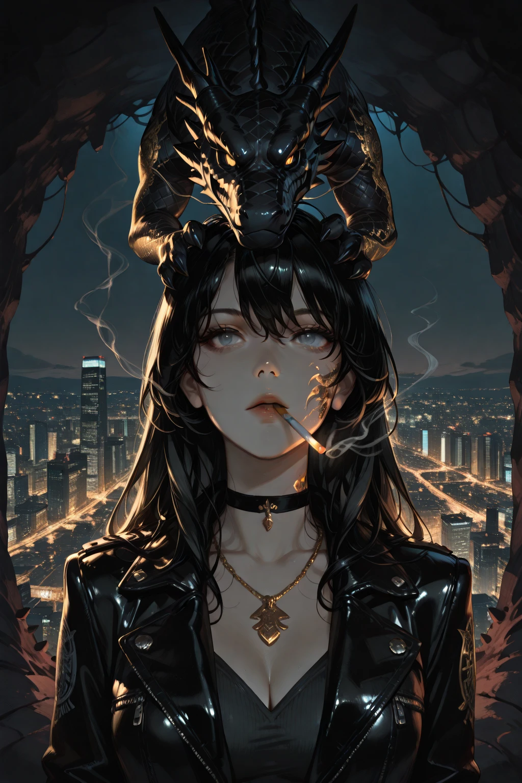 (best quality,4k,8k,highres,masterpiece:1.2),ultra-detailed,(realistic,photorealistic,photo-realistic:1.37),(A persona user from Persona 5, accompanied by their guardian spirit, stands in a vibrant and bustling city. The persona user, dressed in stylish and unique attire, exudes confidence and determination. The persona user stands tall, projecting an aura of strength and power.), (Beside the persona user, their guardian spirit manifests in the form of a Yokai, a supernatural creature known for its mystical abilities. With intricate details and vibrant colors, the Yokai emanates an otherworldly presence. It serves as a visual representation of the persona user's inner self, both a protector and a source of power.), (Surrounding the persona user and the Yokai, the cityscape comes alive with bustling streets, vibrant signs, and towering skyscrapers. The city is bathed in the hues of sunset, casting a warm and mysterious glow over the scene. The lights from the city create an enchanting ambiance, highlighting the contrast between the modern metropolis and the fantastical elements of the persona user and the Yokai.), (In terms of art style, the image embodies a fusion of anime and concept art. This combination captures the essence of the Persona 5 world and brings it to life with bold lines, dynamic poses, and a unique blend of realism and fantasy. The art style seamlessly integrates the supernatural elements with the urban setting, creating a visually striking composition.), (The lighting in the image is carefully crafted to enhance the atmosphere and mood. Soft, diffused light illuminates the persona user's face, accentuating their features and adding a touch of mystery. The cityscape is bathed in golden hues, creating a warm and inviting ambiance that contrasts with the supernatural elements of the scene.)
