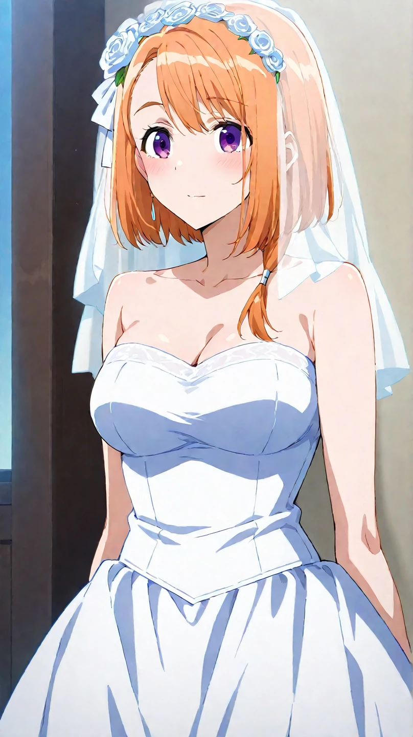 Nakano Yotsuba, Orange hair、wedding dress:1.4、look at viewr,A smile