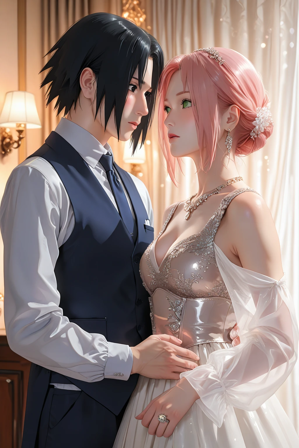 (memorial two shot photo:1.4),(best quality, masterpiece),(hetero:1.4),(a formal suits oldman is hugging and grabbing to with a milf's ass),(milf is a 30yo beautiful japanese milf,pink heart pattern bikini,pink micro thong,showing off ass,side undercut,fade cut,bun hair,(oily skin),(showing off back),(blushed),(ecstasy:1.4),(smirk:1.3)),in dark luxury room with candles,(with a formal 70yo handsome japanese oldman:1.4),(absurdres:1.4)